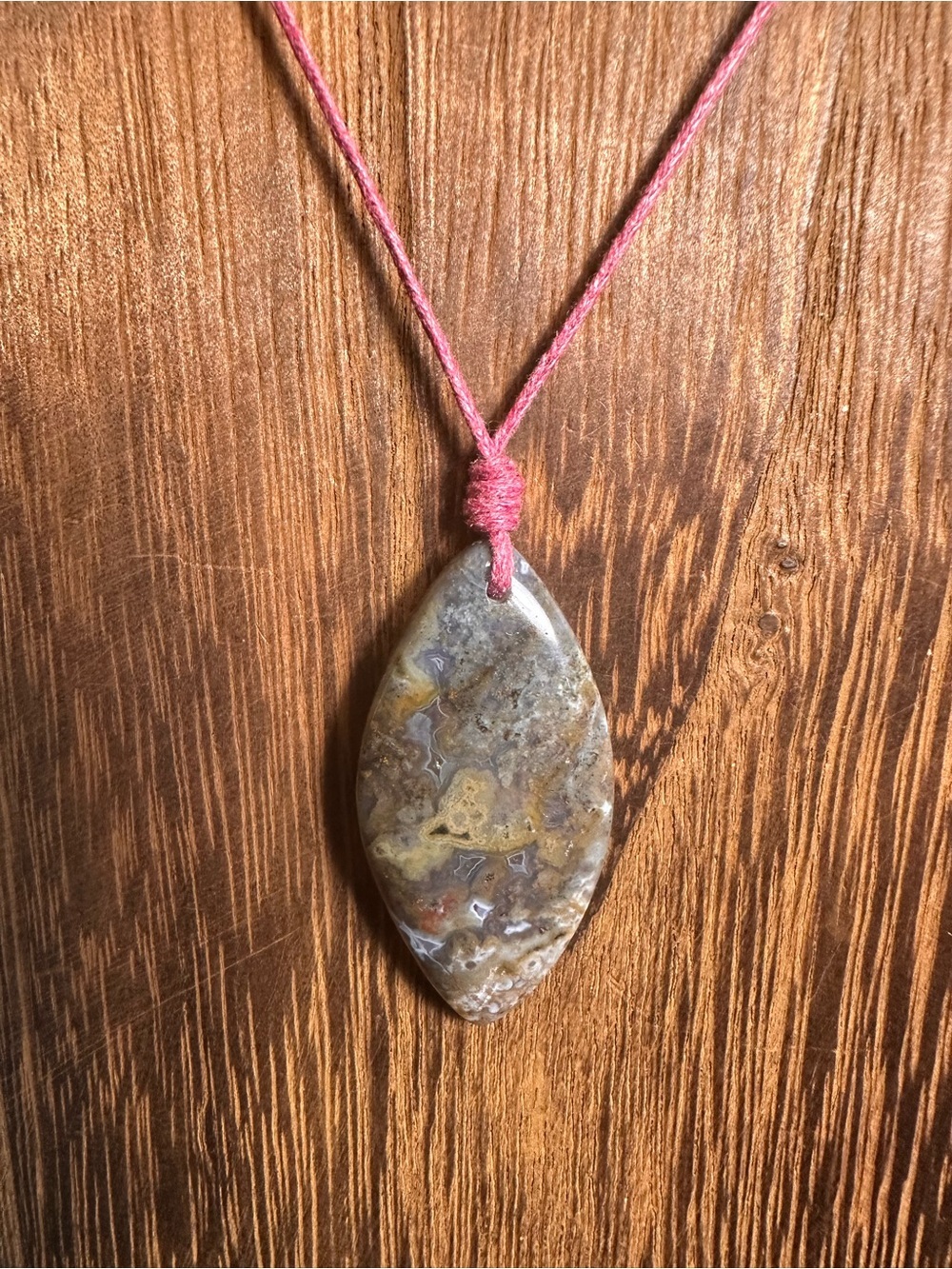 Ocean Jasper Eye Shaped Pendant Necklace on Violet Rope